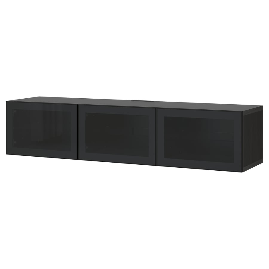 BESTÅ TV unit with doors, blackbrown/Glassvik smoked glass, 707/8x161