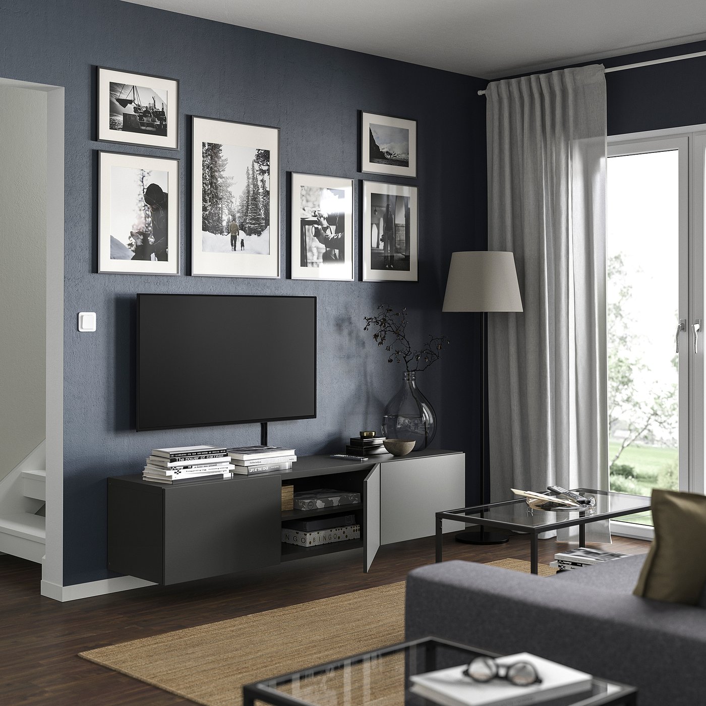 IKEA BESTA ベストー　グレー テレビボード TV ダークグレー BESTÅ TV unit with doors, dark gray/Lappviken dark gray, 707/8x161