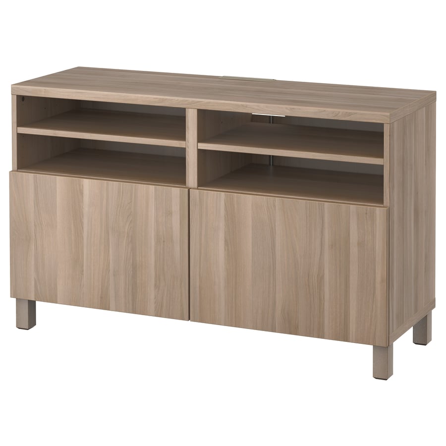 BESTÅ TV unit with doors, walnut effect light gray/Lappviken/Stubbarp