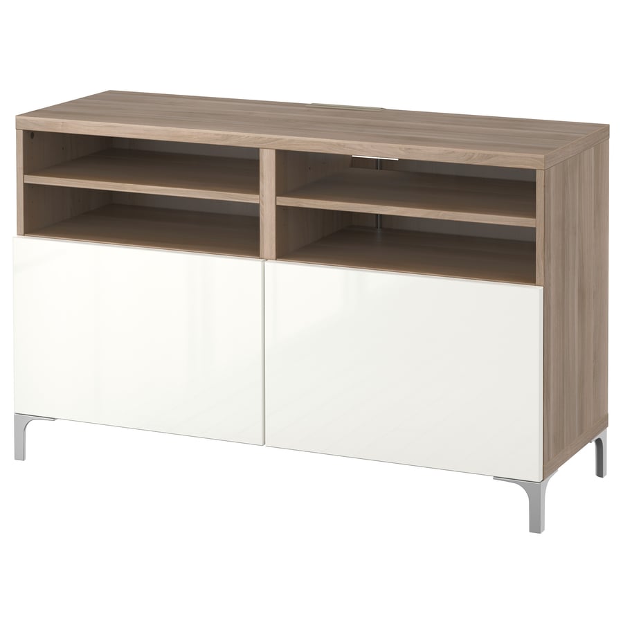 BESTÅ TV unit with doors, walnut effect light gray/Selsviken/Nannarp