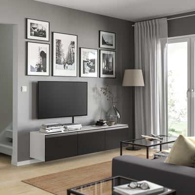 BESTÅ TV unit with doors, white/Hammarsmed anthracite, 70 7/8x16 1/2x15 "