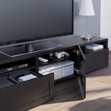 BESTÅ TV unit with drawers and door, black-brown/Hanviken black-brown, 70 7/8x16 1/2x15 3/8 "