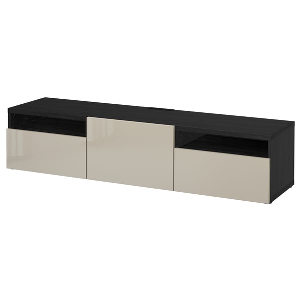 BESTÅ TV unit with drawers and door, black-brown/Selsviken high-gloss/beige, 70 7/8x16 1/2x15 3/8 "