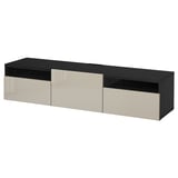 BESTÅ TV unit with drawers and door, black-brown/Selsviken high-gloss/beige, 70 7/8x16 1/2x15 3/8 "