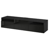 BESTÅ TV unit with drawers and door, black-brown/Selsviken high-gloss/black, 70 7/8x16 1/2x15 3/8 "