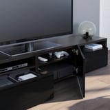 BESTÅ TV unit with drawers and door, black-brown/Selsviken high-gloss/black, 70 7/8x16 1/2x15 3/8 "
