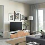 BESTÅ TV unit with drawers and door, white/Hedeviken oak veneer, 70 7/8x16 1/2x15 3/8 "