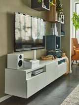 BESTÅ TV unit with drawers and door, white/Lappviken white, 70 7/8x16 1/2x15 3/8 "