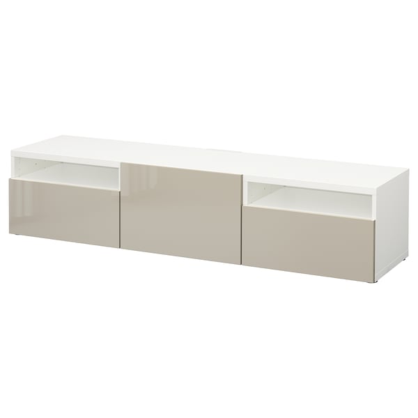BESTÅ TV unit with drawers and door, white/Selsviken high-gloss/beige, 70 7/8x16 1/2x15 3/8 "