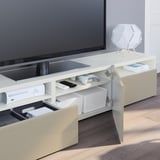 BESTÅ TV unit with drawers and door, white/Selsviken high-gloss/beige, 70 7/8x16 1/2x15 3/8 "