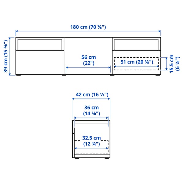 BESTÅ TV unit with drawers and door, white stained oak effect/Selsviken high-gloss/beige, 70 7/8x16 1/2x15 3/8 "
