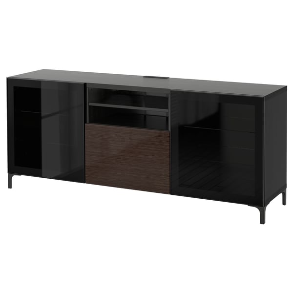 BESTÅ TV unit with drawers, blackbrown/Selsviken/Nannarp high gloss