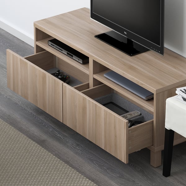 BESTÅ TV unit with drawers, walnut effect light gray/Lappviken/Stubbarp walnut effect light gray, 47 1/4x16 1/2x18 7/8 "