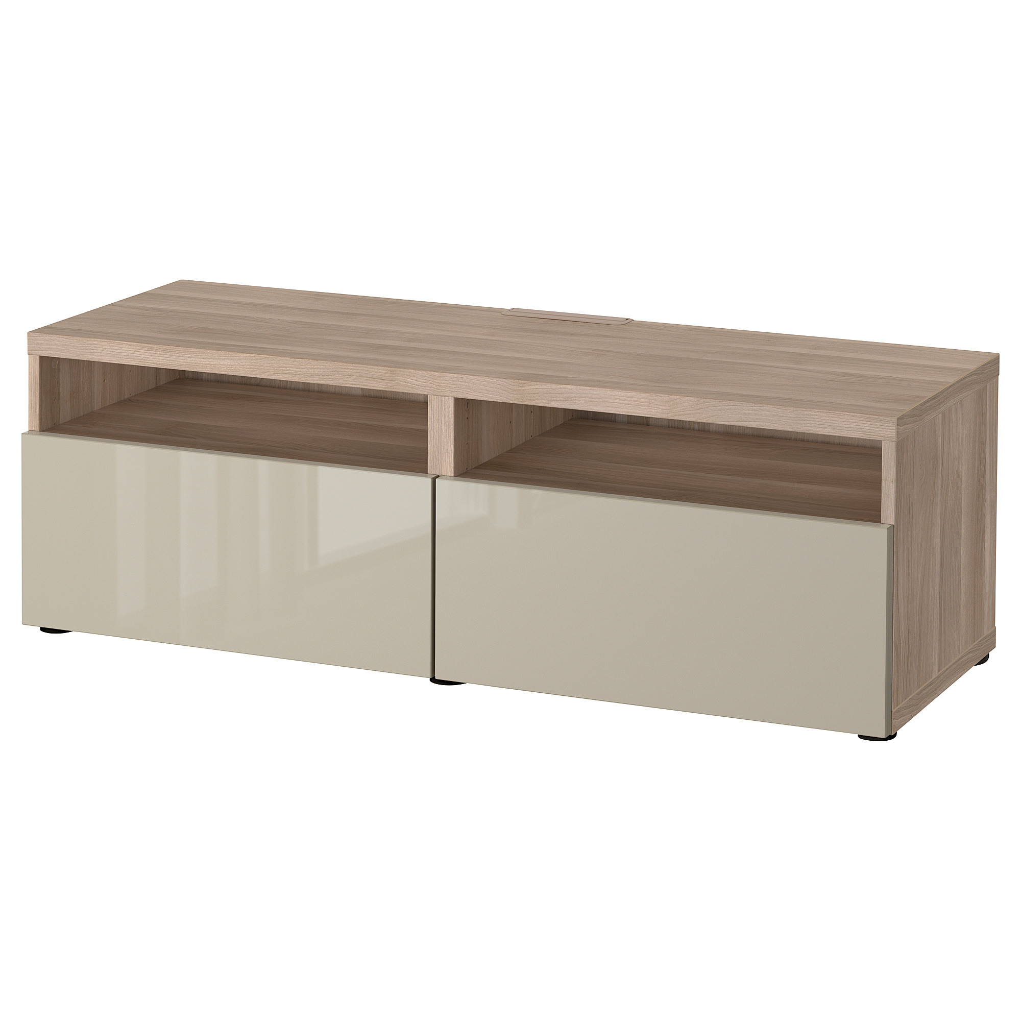 BESTÅ TV unit with drawers, walnut effect light gray, Selsviken high