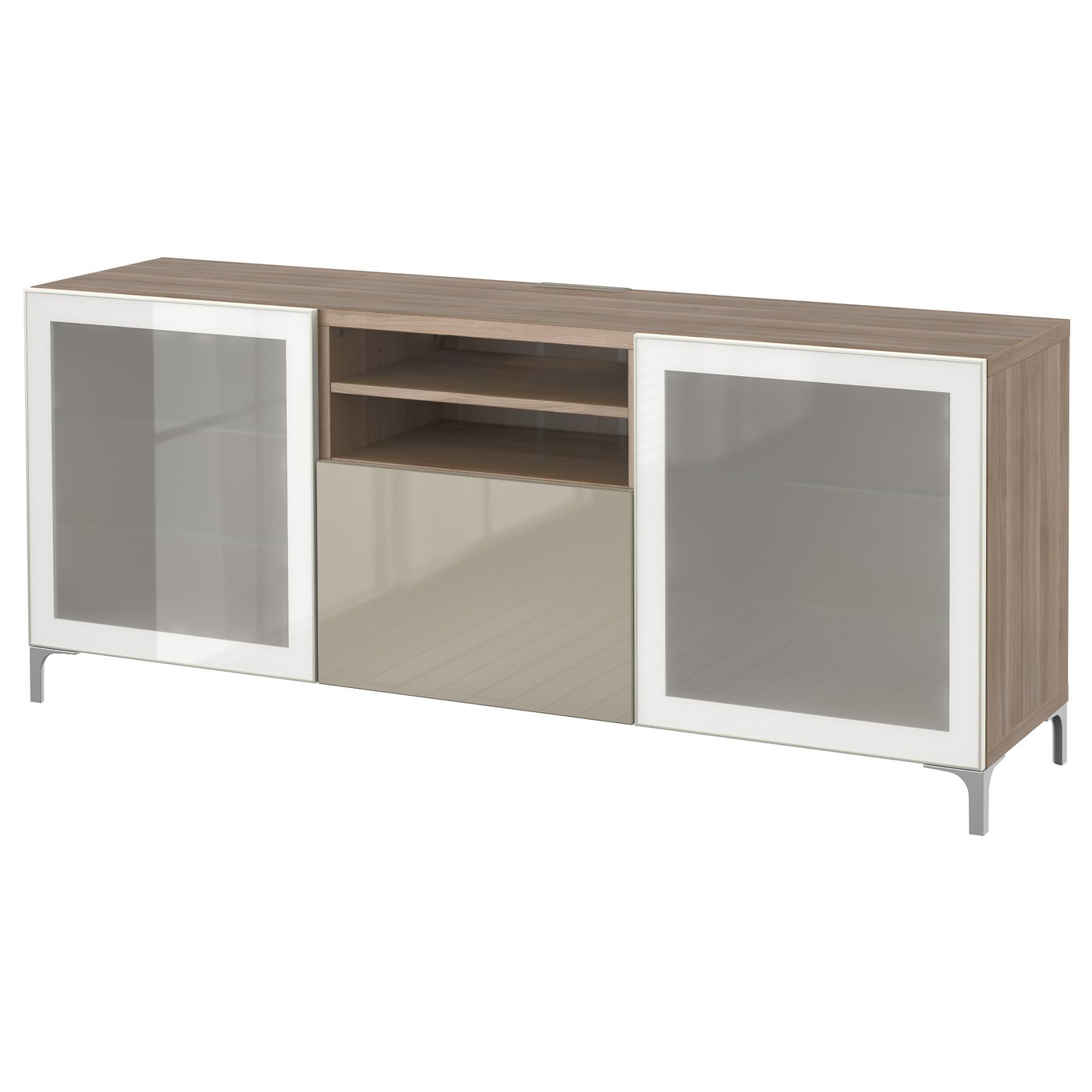 BESTÅ TV unit with drawers, walnut effect light gray/Selsviken/Nannarp
