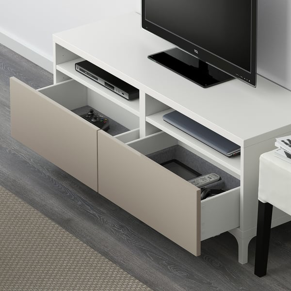 BESTÅ TV unit with drawers, white, Selsviken highgloss/beige, Width