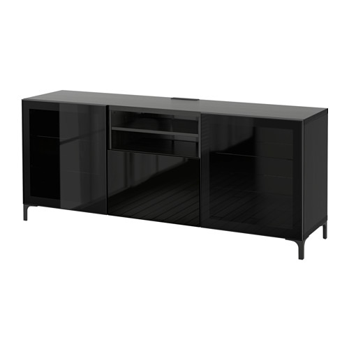 BESTÅ TV unit with drawers blackbrown/Selsviken high gloss/black