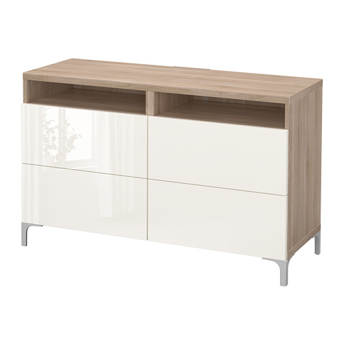 BESTÅ TV unit with drawers walnut effect light gray/Selsviken high