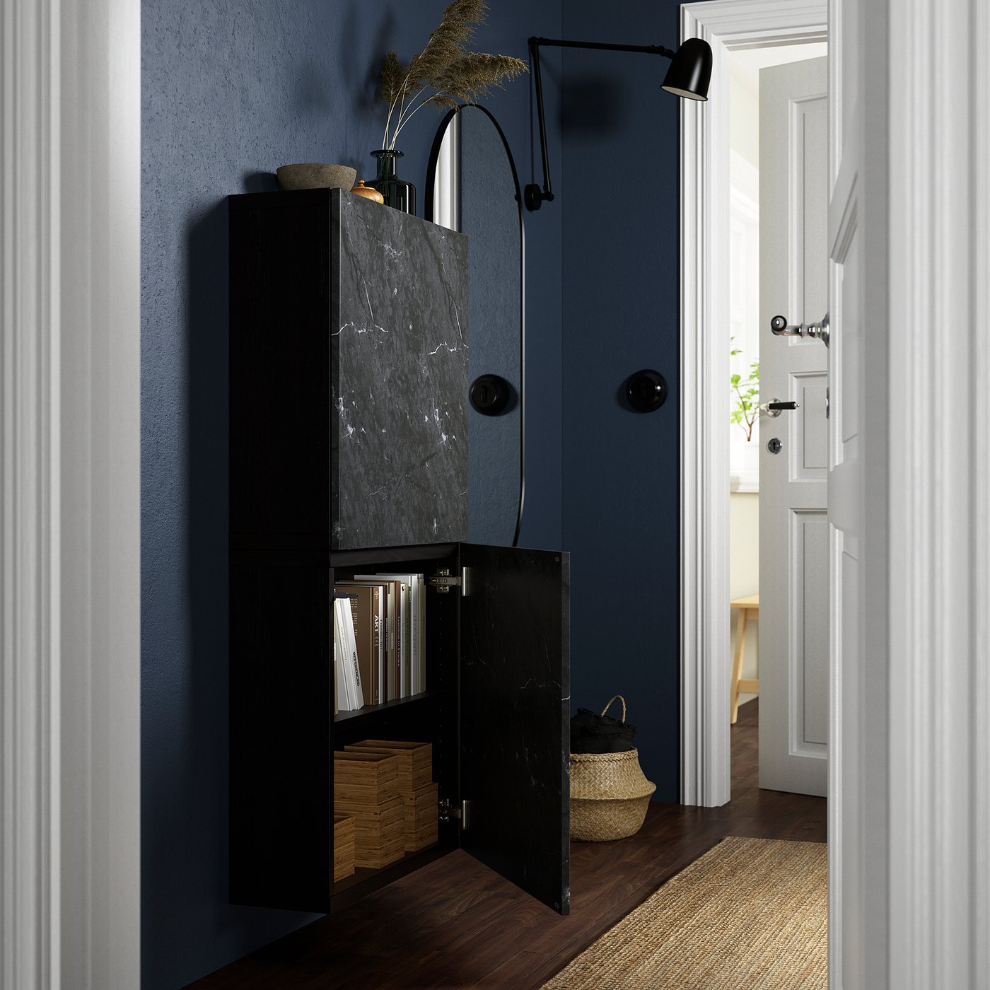BESTÅ wall cabinet with 2 doors, black-brown Bergsviken/black