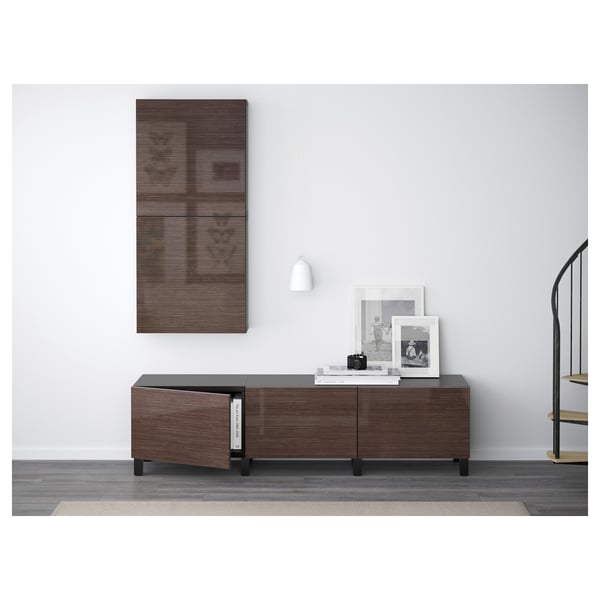 BESTÅ Wall cabinet with 2 doors - black-brown, Selsviken ...