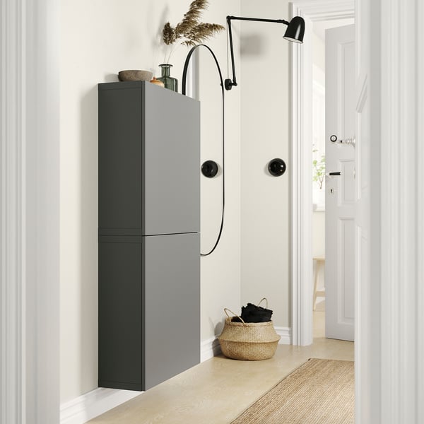 BESTÅ Wall cabinet with 2 doors, dark gray/Lappviken dark gray, 23 5/8x8 5/8x50 3/8 "