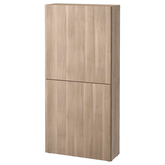 BESTÅ wall with 2 doors, walnut effect light gray/Lappviken walnut effect light gray