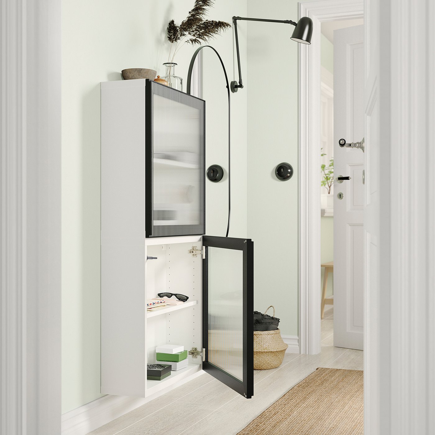 BESTÅ wall cabinet with 2 doors, white/Fällsvik anthracite, 235