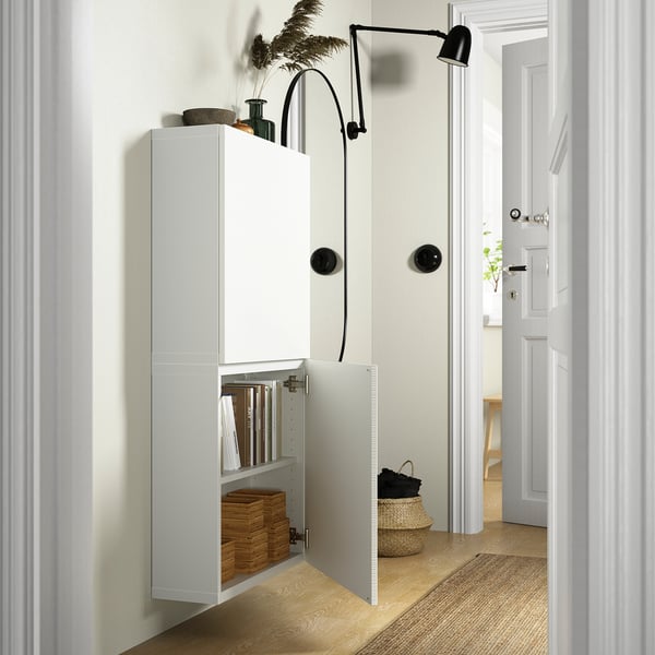 BESTÅ Wall cabinet with 2 doors, white/Laxviken white, 23 5/8x8 5/8x50 3/8 "