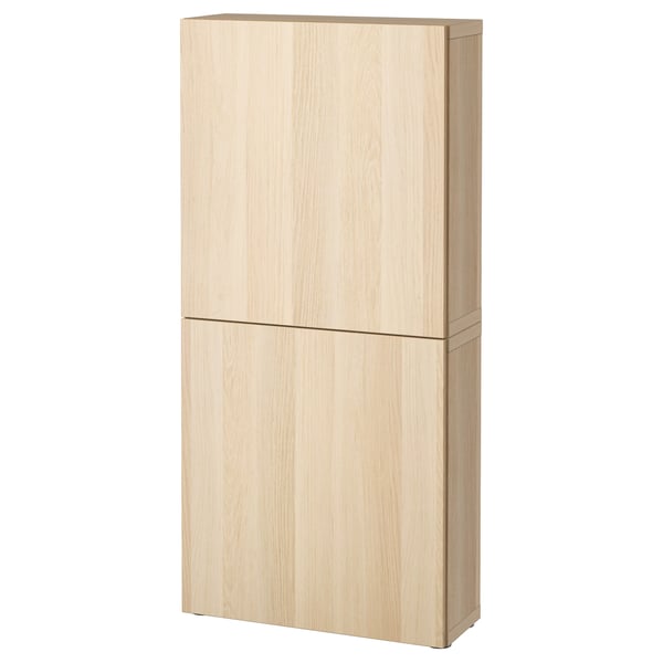 BESTÅ Wall cabinet with 2 doors, white stained oak effect/Lappviken white stained oak effect, 23 5/8x8 5/8x50 3/8 "