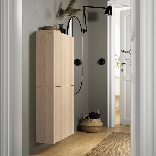 BESTÅ Wall cabinet with 2 doors, white stained oak effect/Lappviken white stained oak effect, 23 5/8x8 5/8x50 3/8 "