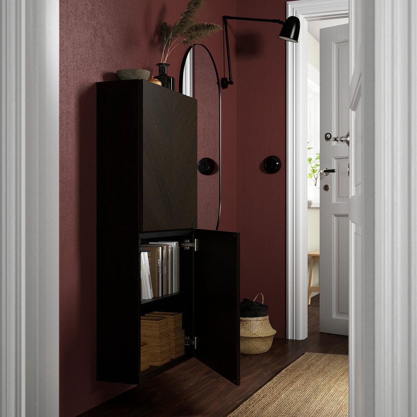 BESTÅ wall-mounted cabinet combination, black-brown Hedeviken/dark