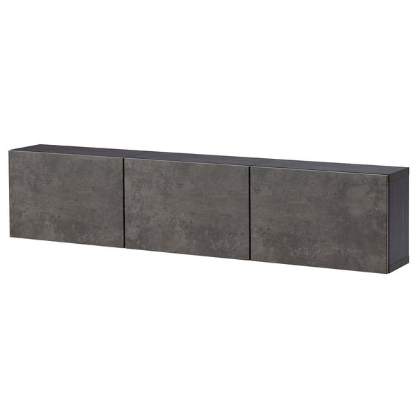 BESTÅ Wall-mounted cabinet combination, black-brown Kallviken/dark gray concrete effect, 70 7/8x8 5/8x15 "