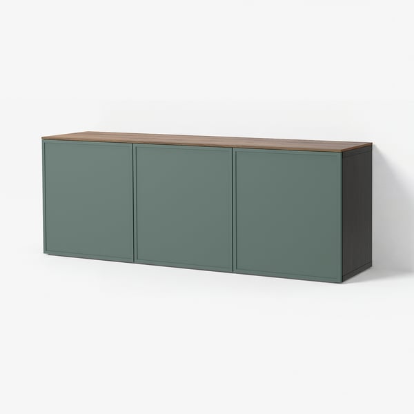 BESTÅ Wall-mounted cabinet combination, black-brown Krukmakare/dark gray-green walnut effect, 70 7/8x16 1/2x25 5/8 "