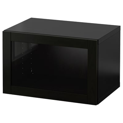 BESTÅ Wall-mounted cabinet combination, black-brown/Sindvik black-brown clear glass, 23 5/8x16 1/2x15 "