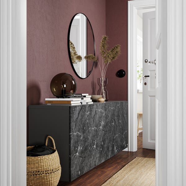 BESTÅ Wall-mounted cabinet combination, dark gray/Bergsviken black, 70 7/8x16 1/2x25 1/4 "