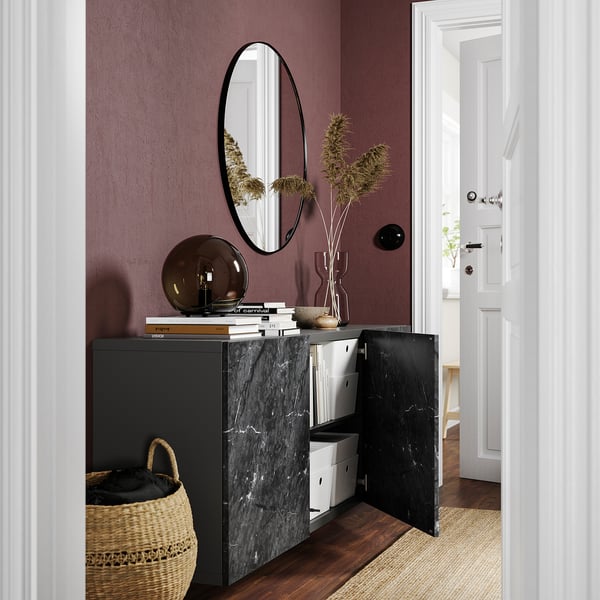 BESTÅ Wall-mounted cabinet combination, dark gray/Bergsviken black, 70 7/8x16 1/2x25 1/4 "