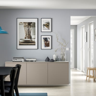 BESTÅ Wall-mounted cabinet combination, white/Hammarsmed beige, 70 7/8x16 1/2x25 1/4 "