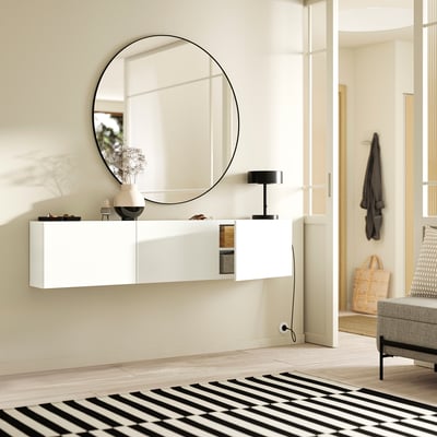 BESTÅ Wall-mounted cabinet combination, white/Lappviken white, 70 7/8x8 5/8x15 "