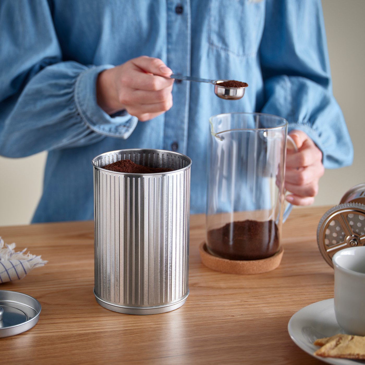 BETTHAJ tin with lid, for coffee/tea/silver color, 1.3 qt - IKEA