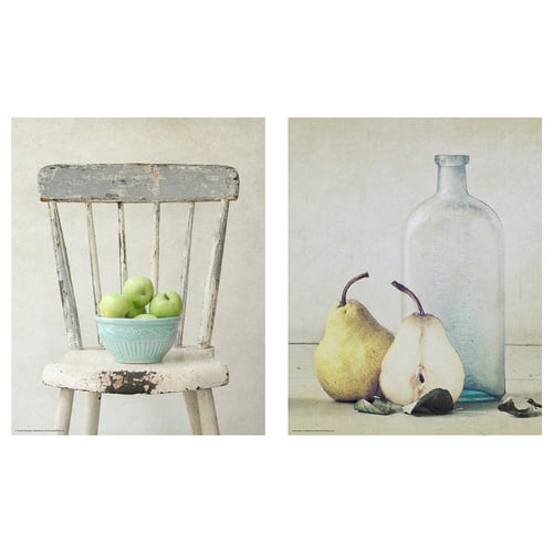 Vintage still life with fruits and glass bottle.