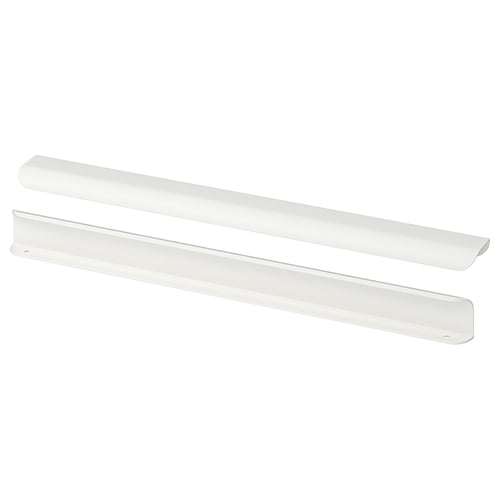 Two modern, white, minimalist, rectangular handles made of powder-coated aluminium.
