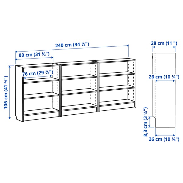 BILLY bookcase, birch veneer, 941/2x11x413/4" IKEA