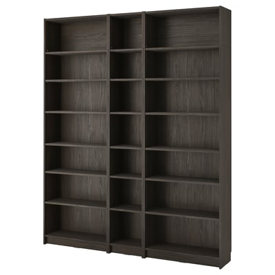 BILLY Bookcase comb w extension units, dark brown oak effect, 78 3/4x11x93 1/4 "