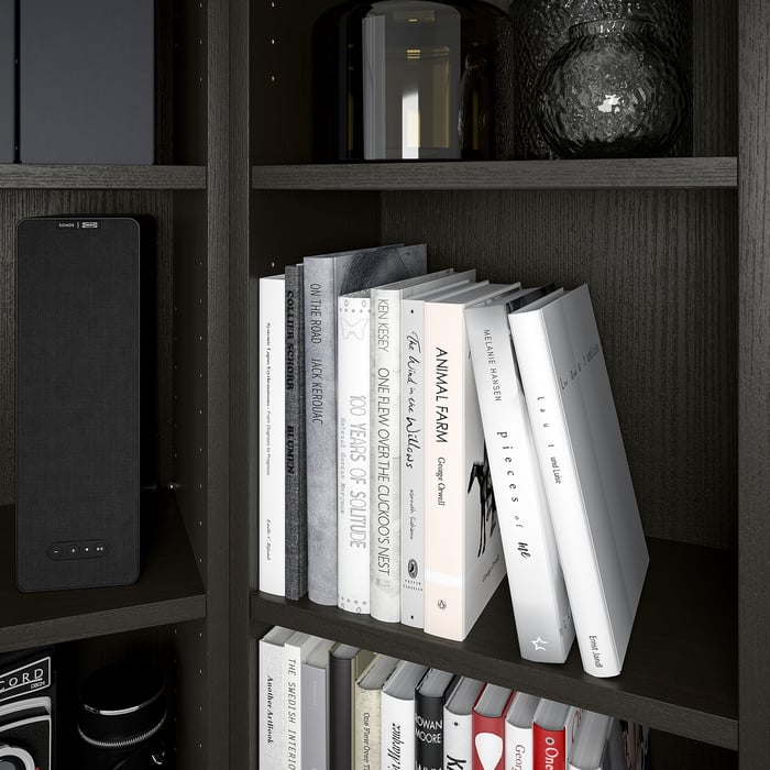 BILLY Bookcase combination/crn solution, blackbrown, 373/8/373