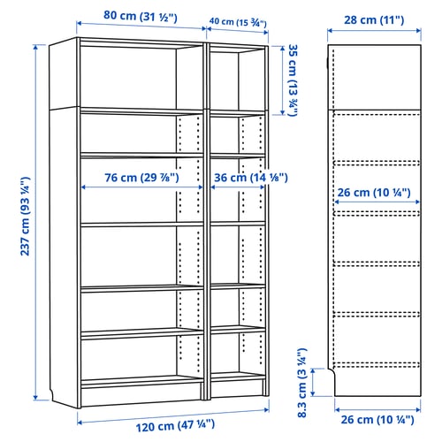 BILLY Bookcase combination/hght extension, blackbrown, 471/4x11x931/4