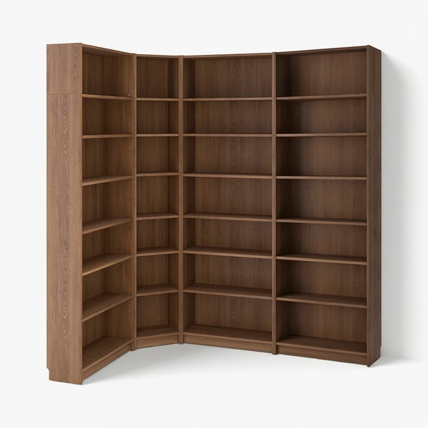 BILLY Bookcase corner comb w ext units, brown walnut effect, 84 5/8/53 1/8x11x93 1/4 "