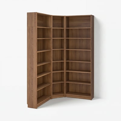 BILLY Bookcase corner comb w ext units, brown walnut effect, 53 1/2/53 1/2x11x93 1/4 "