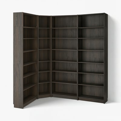 BILLY Bookcase corner comb w ext units, dark-brown oak effect, 84 5/8/53 1/8x11x93 1/4 "