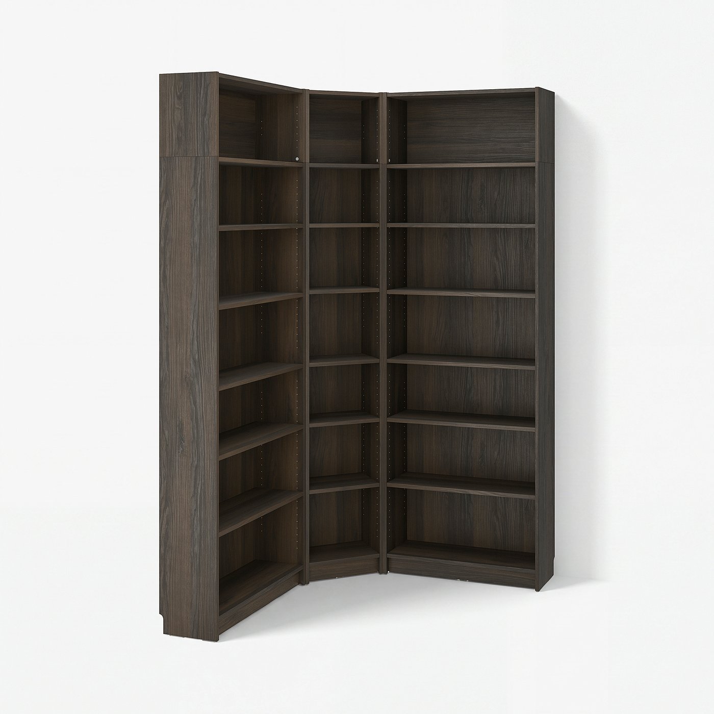 BILLY bookcase corner comb w ext units, dark-brown oak effect, 531