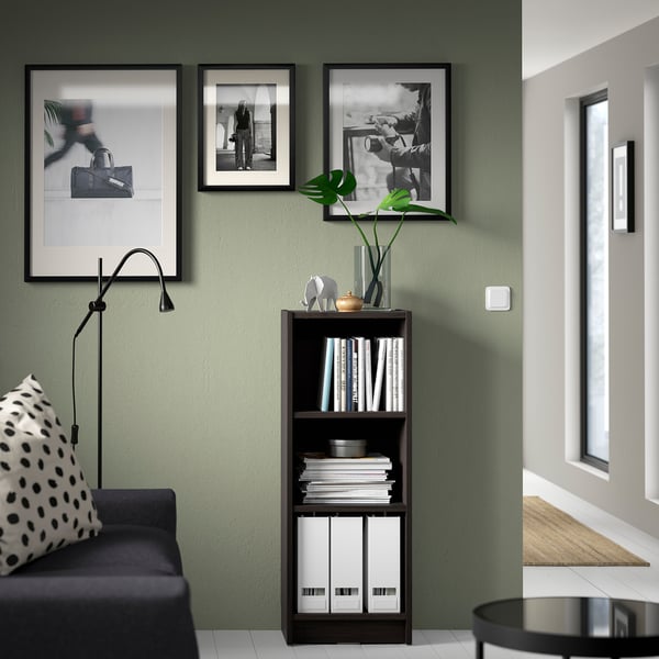 BILLY Bookcase, dark brown oak effect, 15 3/4x11x41 3/4 "